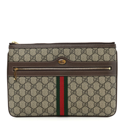 Gucci GG Supreme Monogram Large Ophidia Pouch Clutch Brown 1 of 8