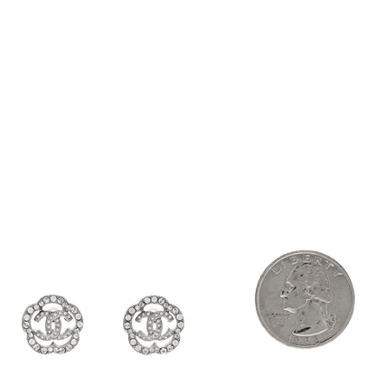 Chanel Crystal Coco Flapper Camellia CC Stud Earrings Silver 2 of 5