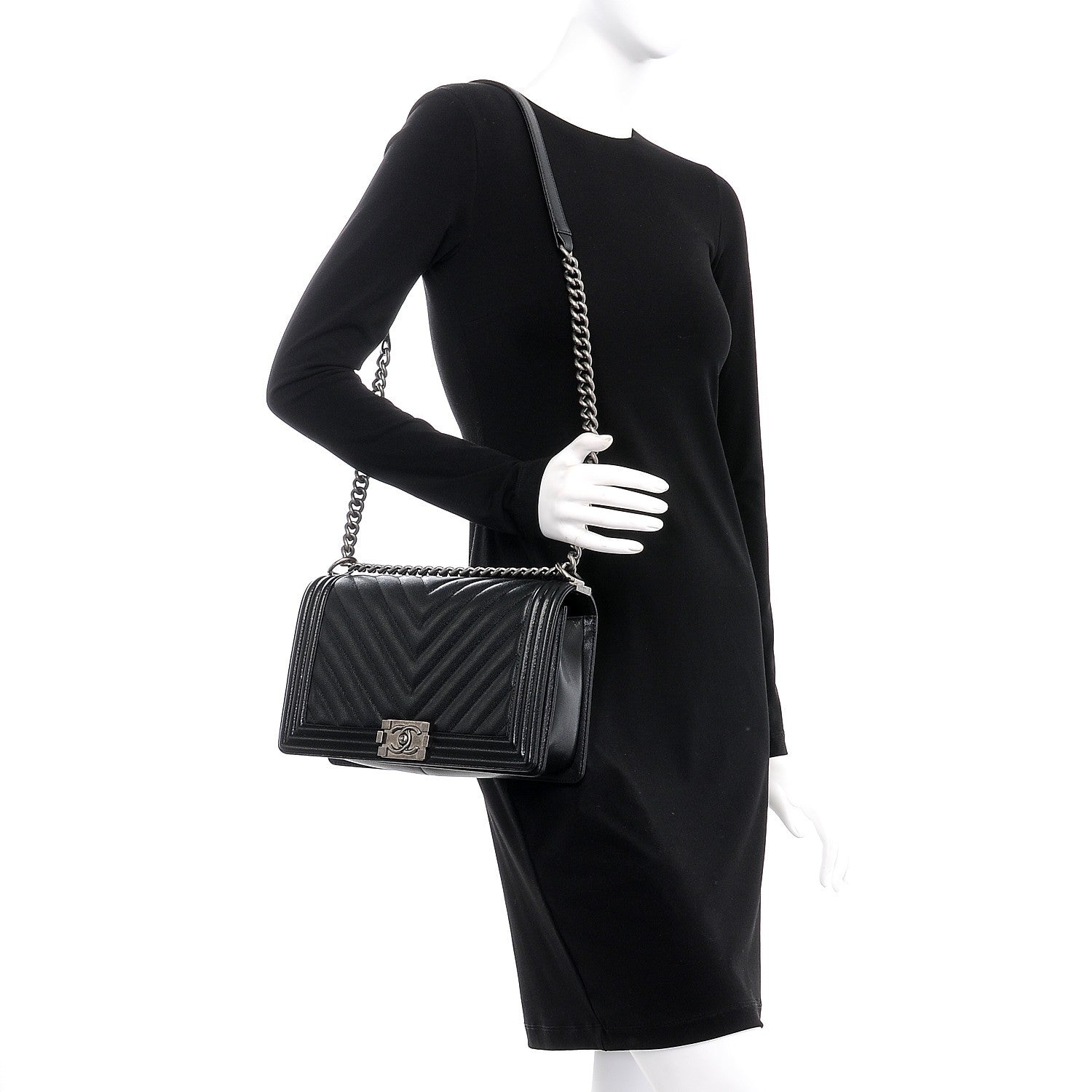 Chanel Caviar Chevron Quilted New Medium Boy Flap Black 2 of 8