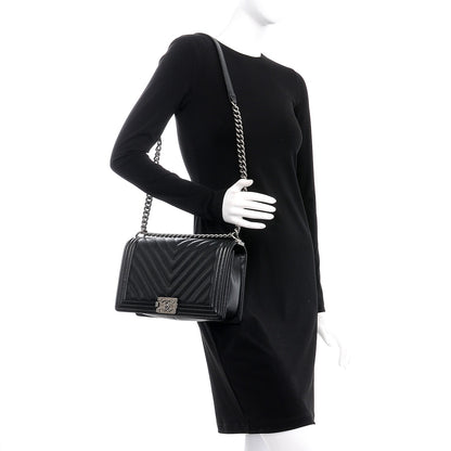 Chanel Caviar Chevron Quilted New Medium Boy Flap Black 2 of 8