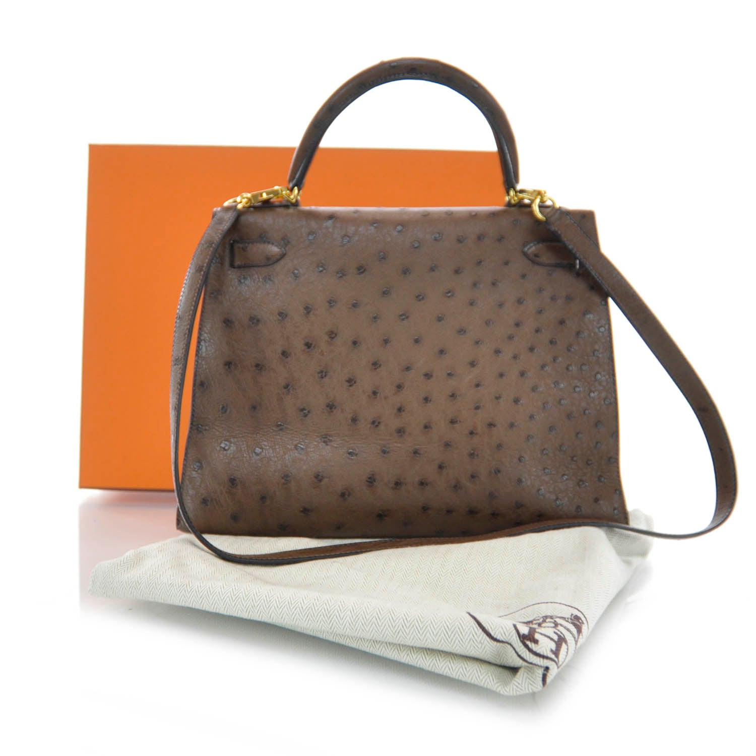 Hermes Ostrich Kelly 28 Chocolate 3 of 9