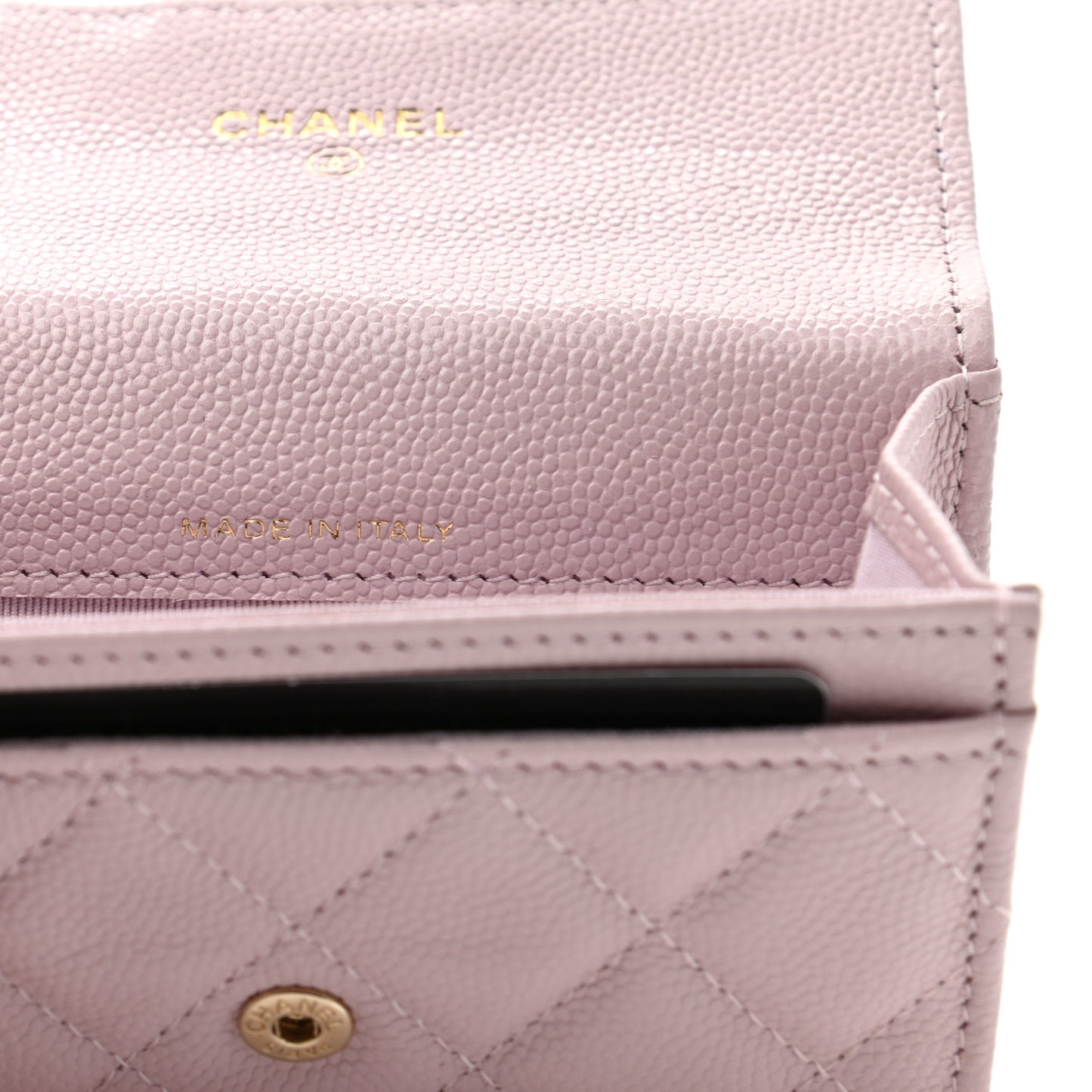 Caviar Quilted Flap Card Holder Wallet Light Pink