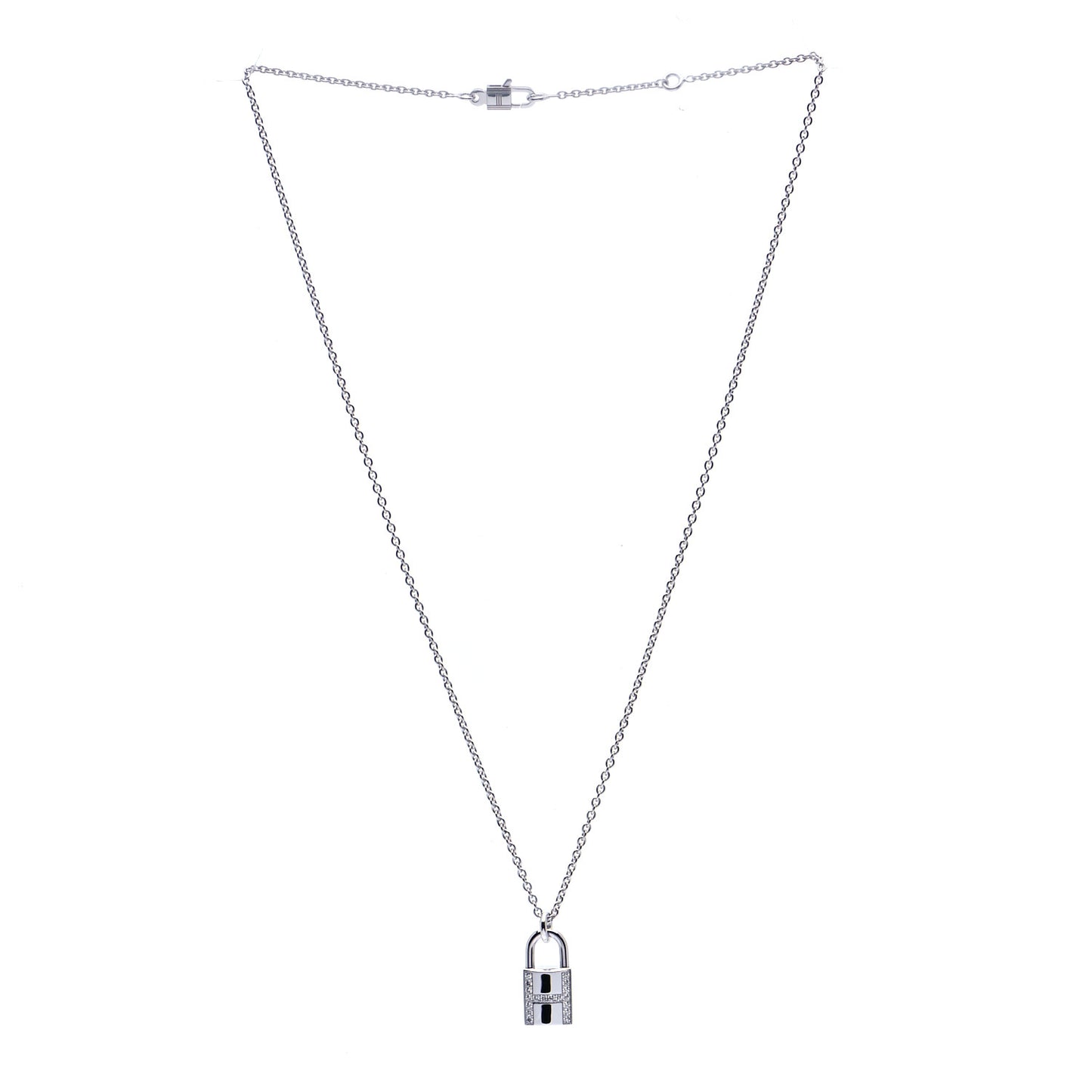 18K White Gold Diamond Amulettes Cadenas Pendant Necklace