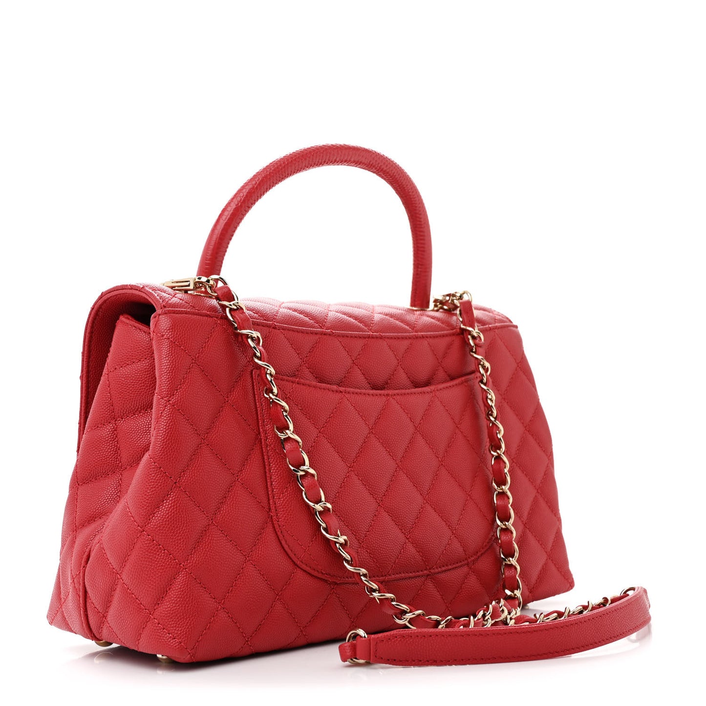 Caviar Lizard Embossed Quilted Small Coco Handle Flap Red