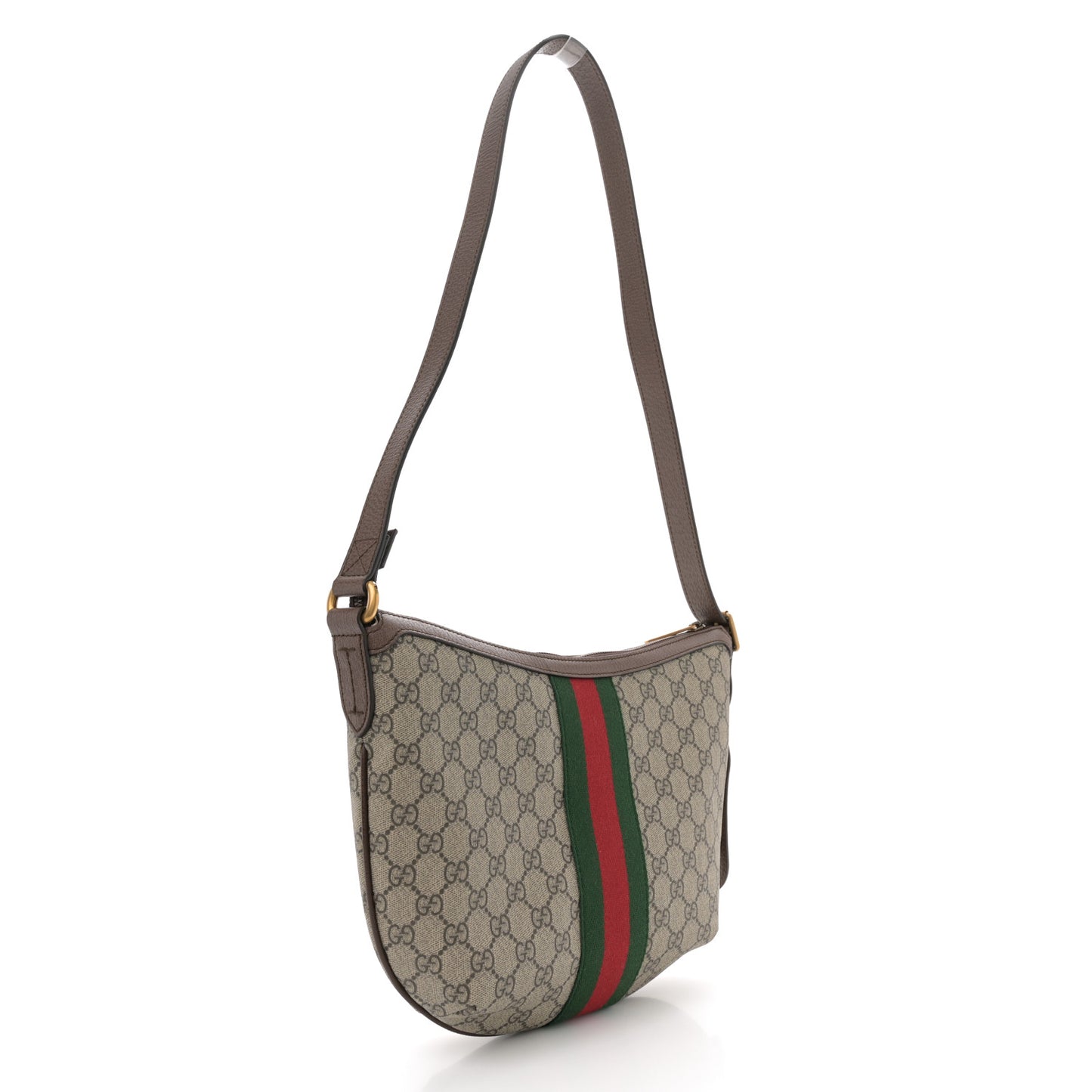 GG Supreme Monogram Web Small Ophidia Half Moon Hobo Brown