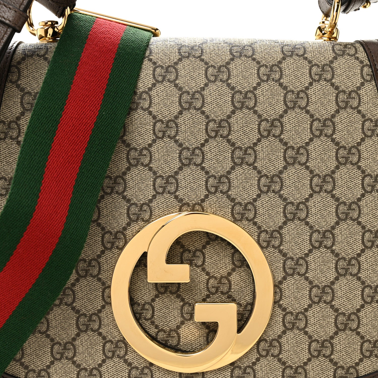 Gucci GG Supreme Monogram Textured Dollar Calfskin Web Medium Blondie Shoulder Flap Bag Beige Ebony New Acero 15 of 19