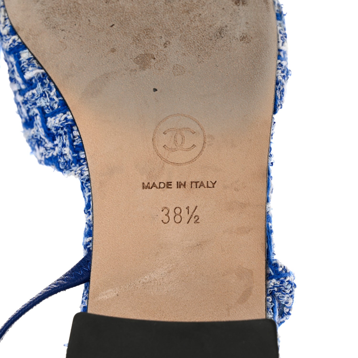 Chanel Tweed Cap Toe CC Slingback Flat 38.5 Blue Black 8 of 9