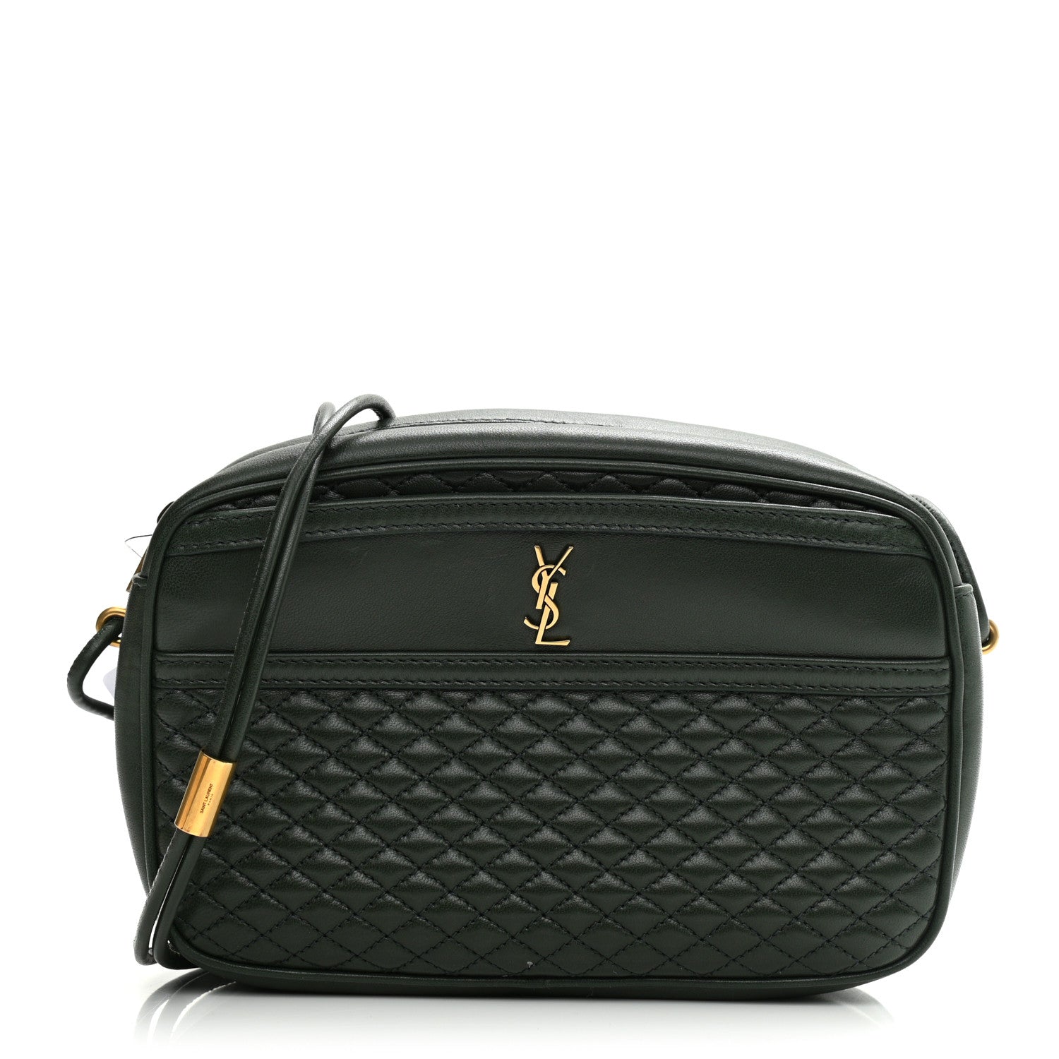 Saint Laurent Lambskin Quilted Victoire Camera Bag New Vert Fonce 1 of 7