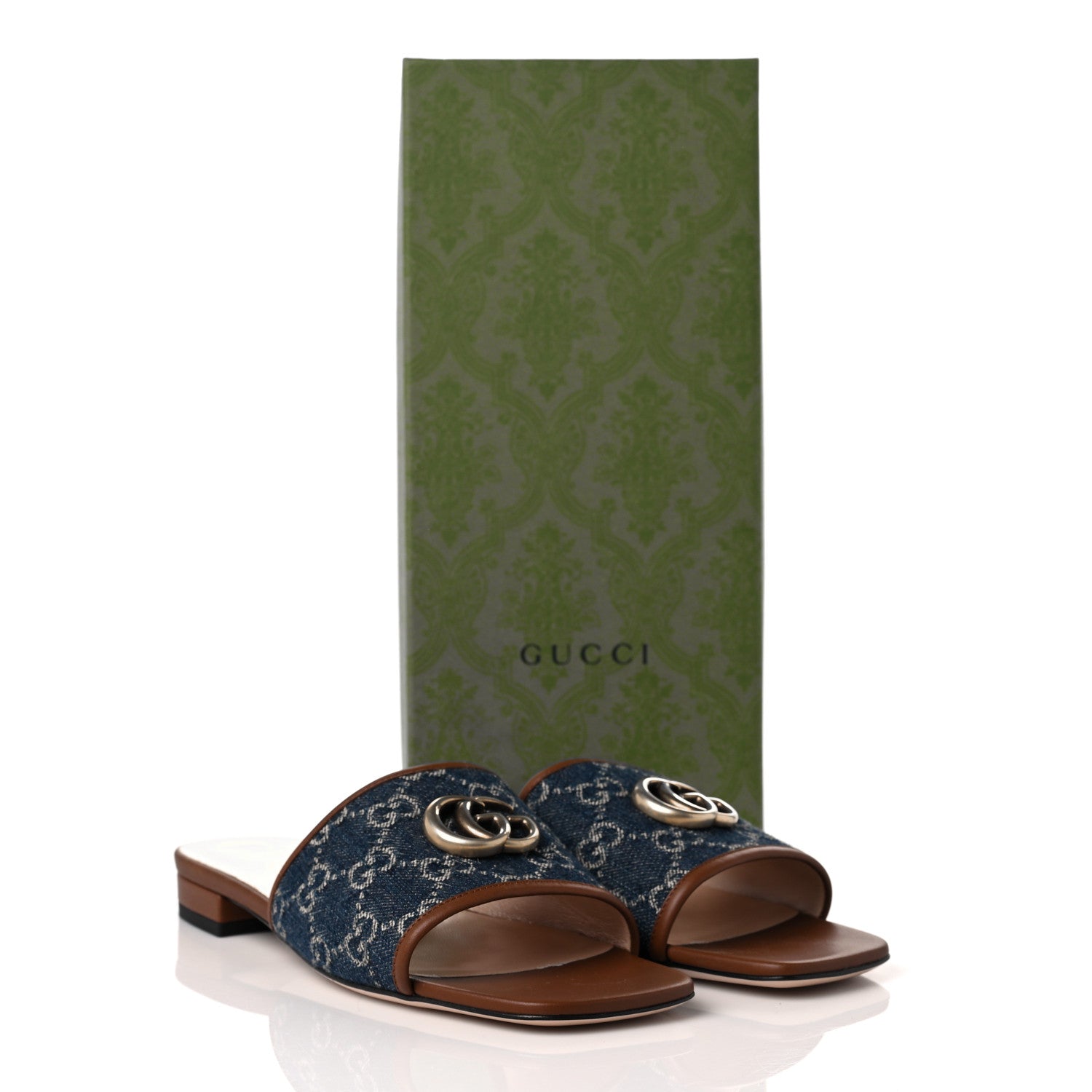 Gucci New Denim GG Monogram Miro Soft Calfskin Jolie Slide Sandals 39.5 Blue Tea Cuir Epilog 9 of 9