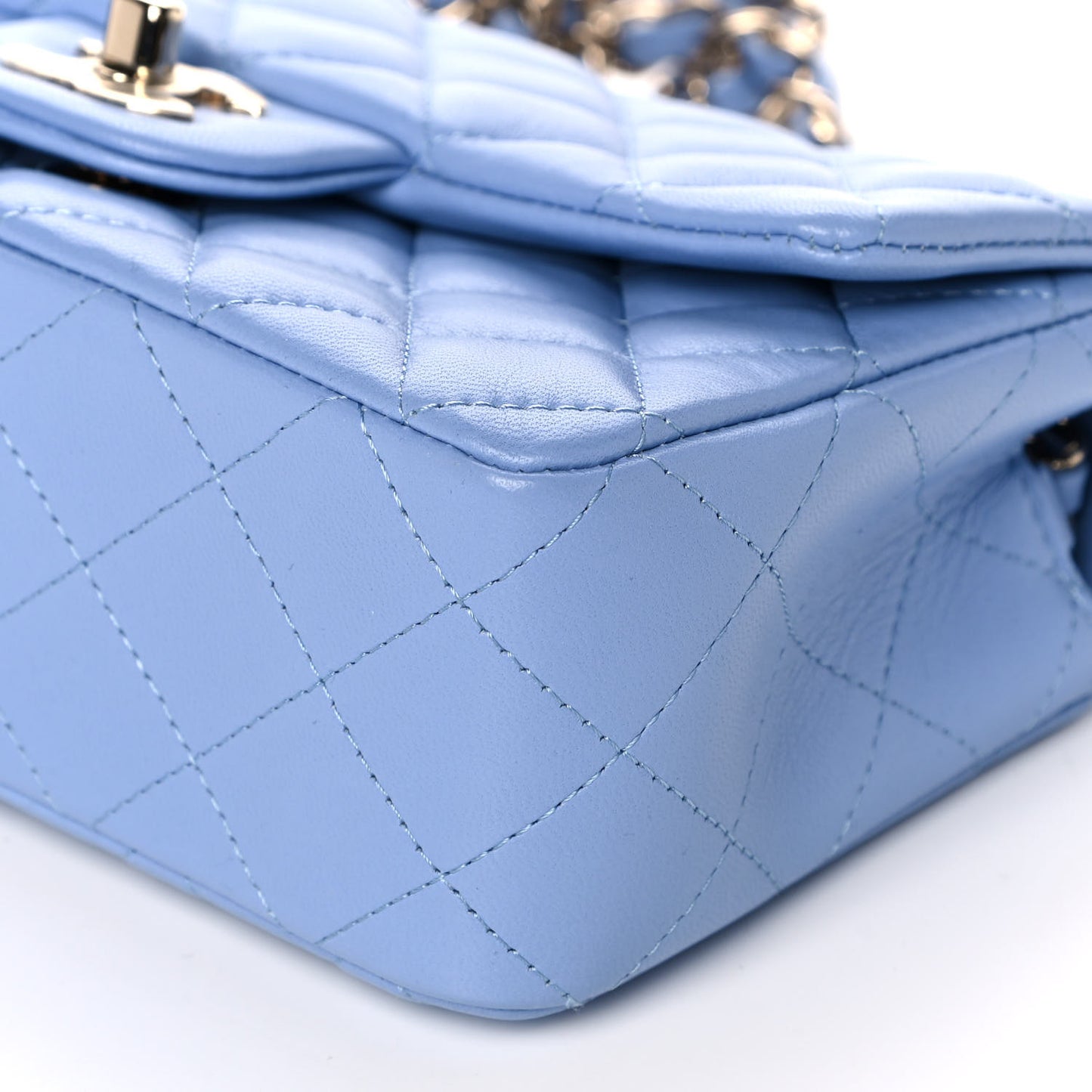 Lambskin Quilted Mini Rectangular Flap Light Blue