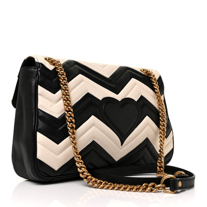 Gucci Calfskin Matelasse Medium GG Marmont Shoulder Bag Black White 3 of 9