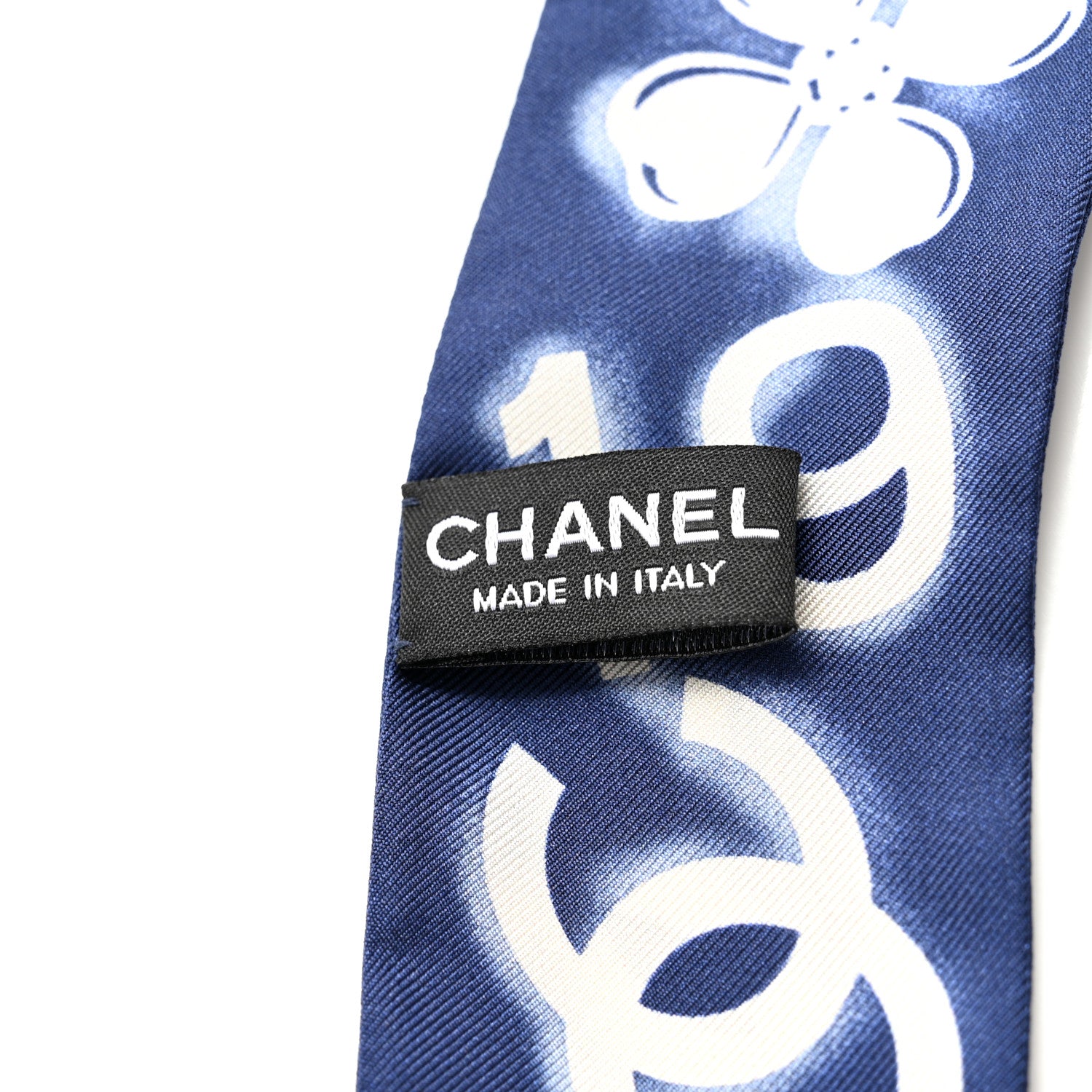 Chanel Silk Clover CC Slim Bandeau Scarf Navy White 3 of 3