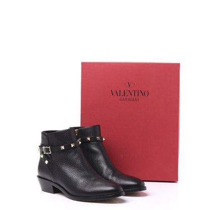 Valentino Garavani Grained Calfskin Rockstud Single Buckle 35mm Cowboy Ankle Boots 36.5 Black 8 of 8