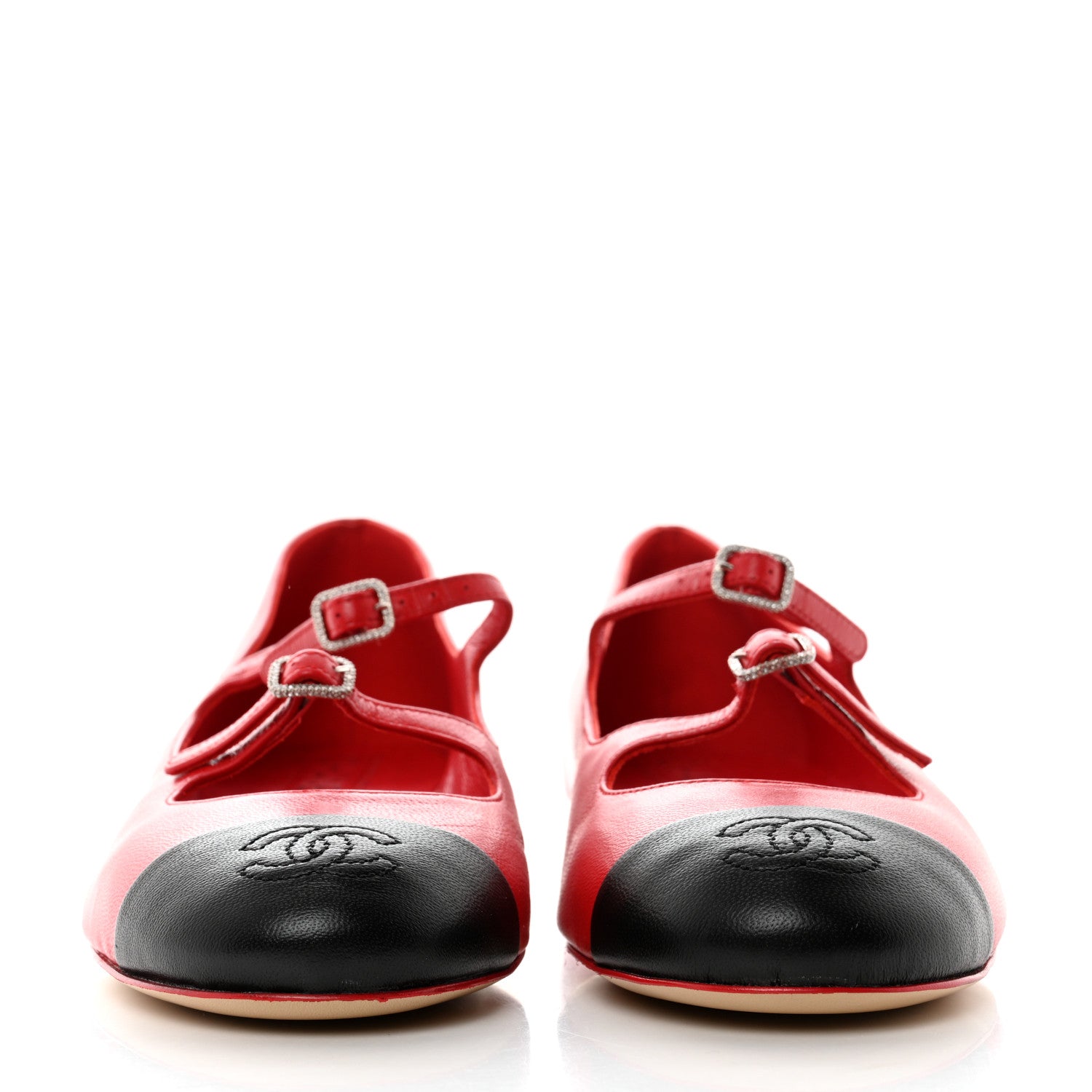 Chanel Lambskin Mary Jane Flats 38 Red Black 2 of 9