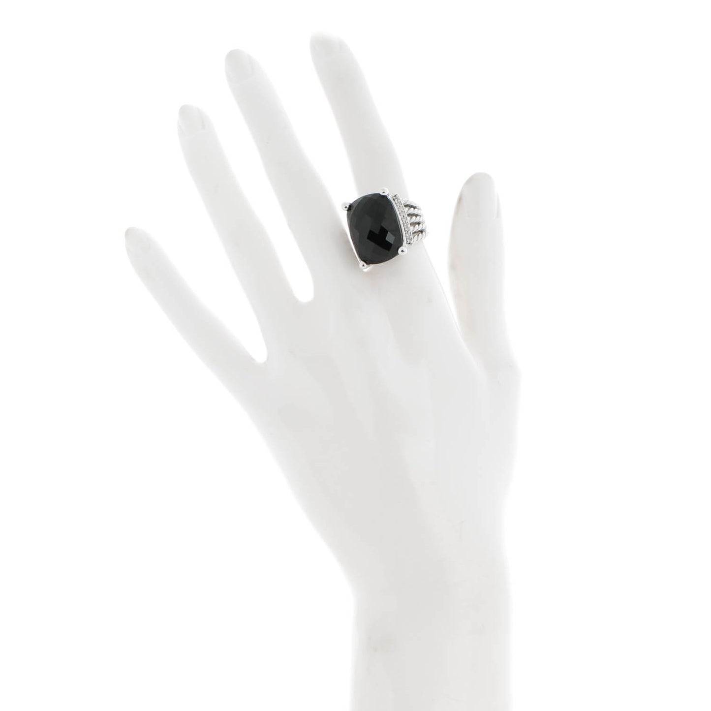 Sterling Silver Diamond Black Onyx 20mm Wheaton Ring 52 6