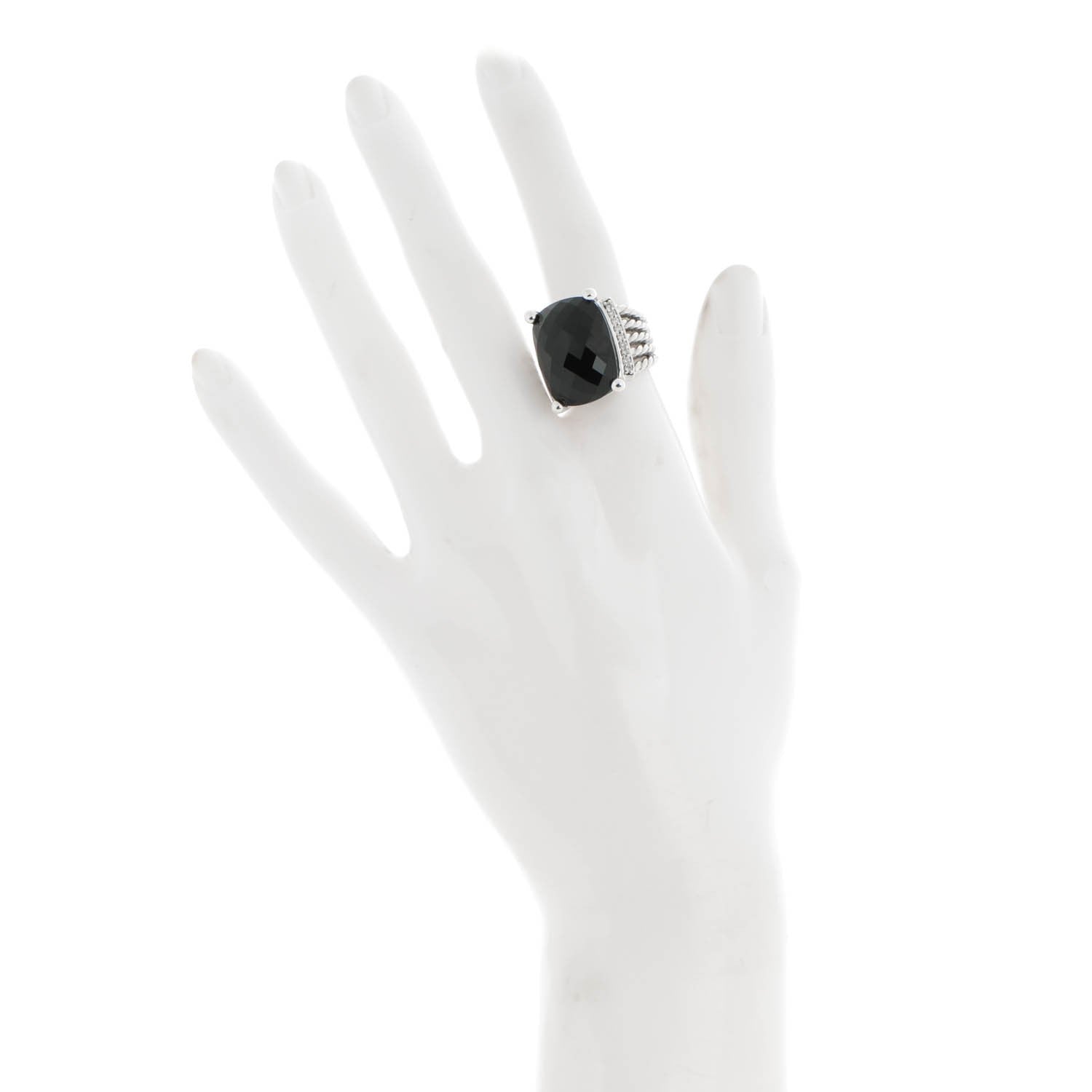 David Yurman Sterling Silver Diamond Black Onyx 20mm Wheaton Ring 52 6 2 of 5