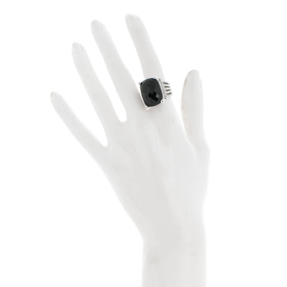 David Yurman Sterling Silver Diamond Black Onyx 20mm Wheaton Ring 52 6 2 of 5