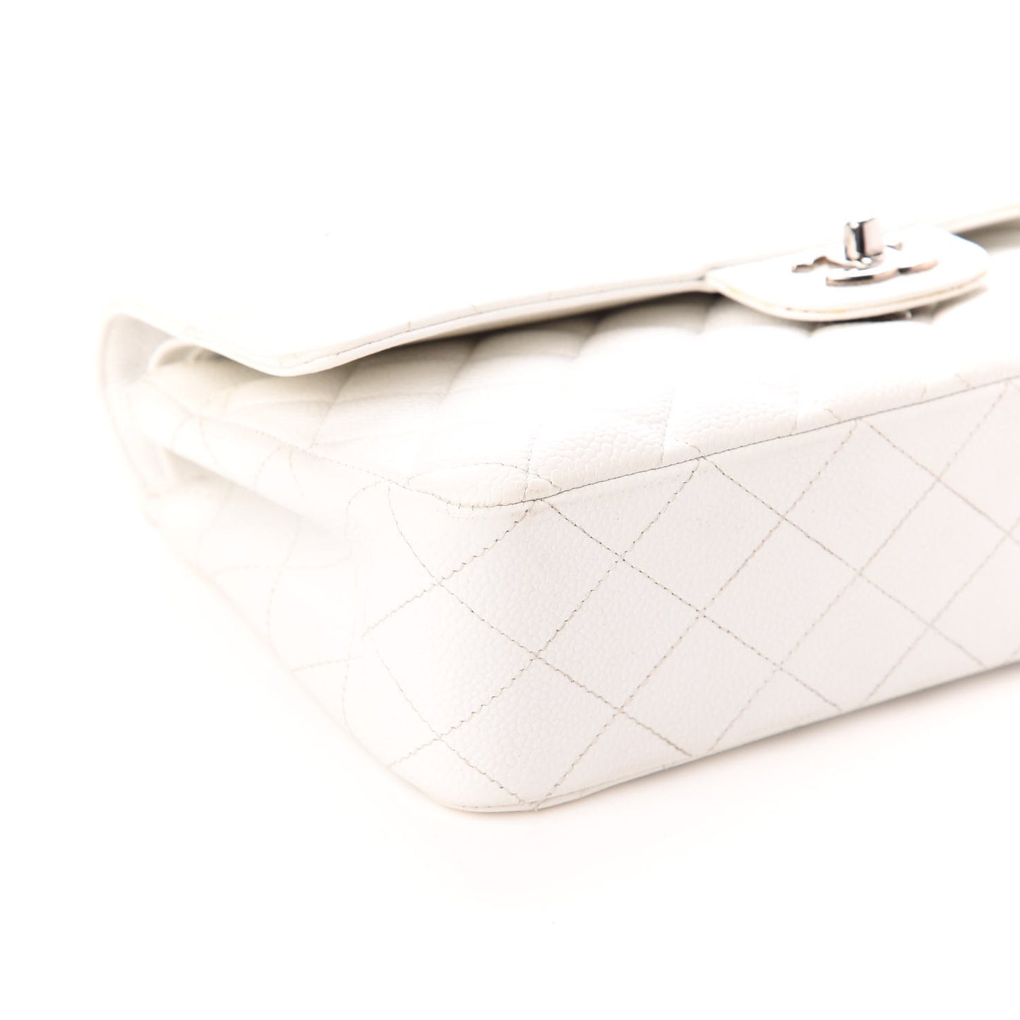 Caviar Quilted Medium Double Flap White