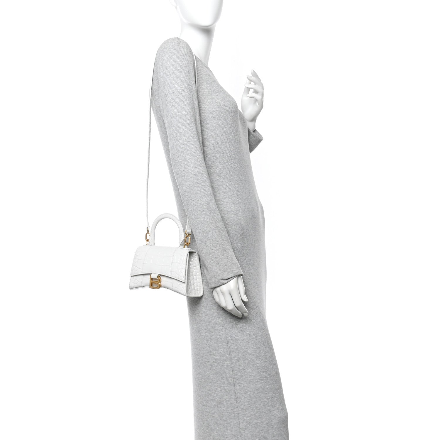 Balenciaga Shiny Calfskin Crocodile Embossed Hourglass Top Handle Bag XS White 4 of 12