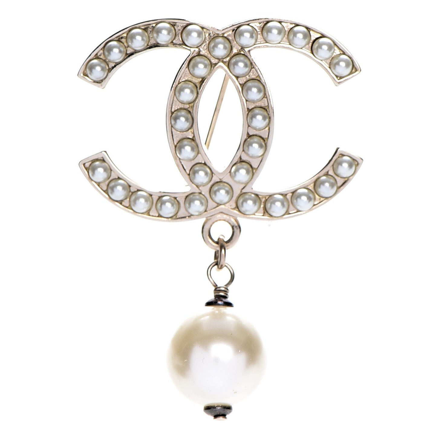 Pearl CC Drop Brooch Gold