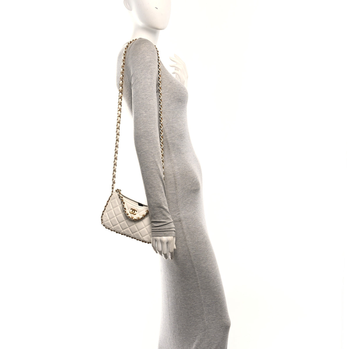 Chanel Shiny Crumpled Lambskin Quilted Trendy Chain Around Hobo White 2 of 10