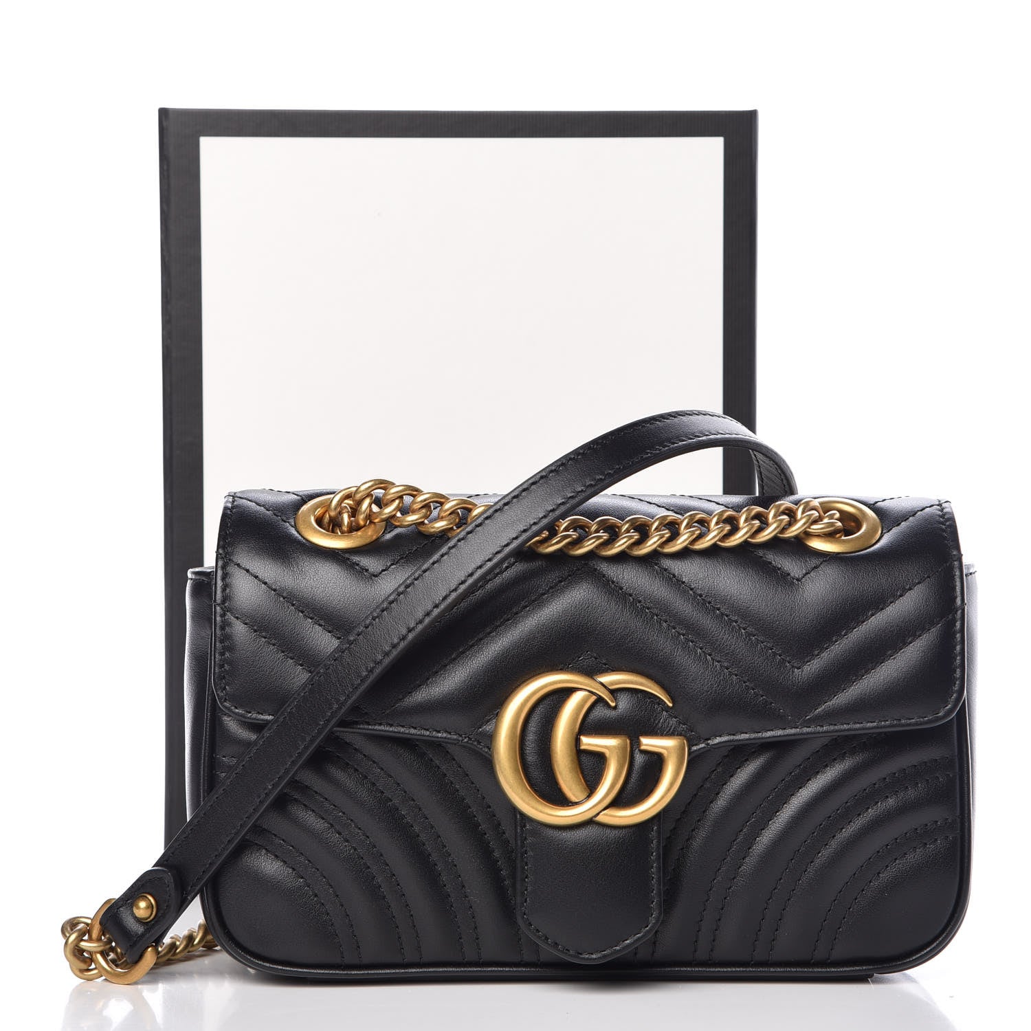 Gucci Calfskin Matelasse Mini GG Marmont Shoulder Bag Black 11 of 11