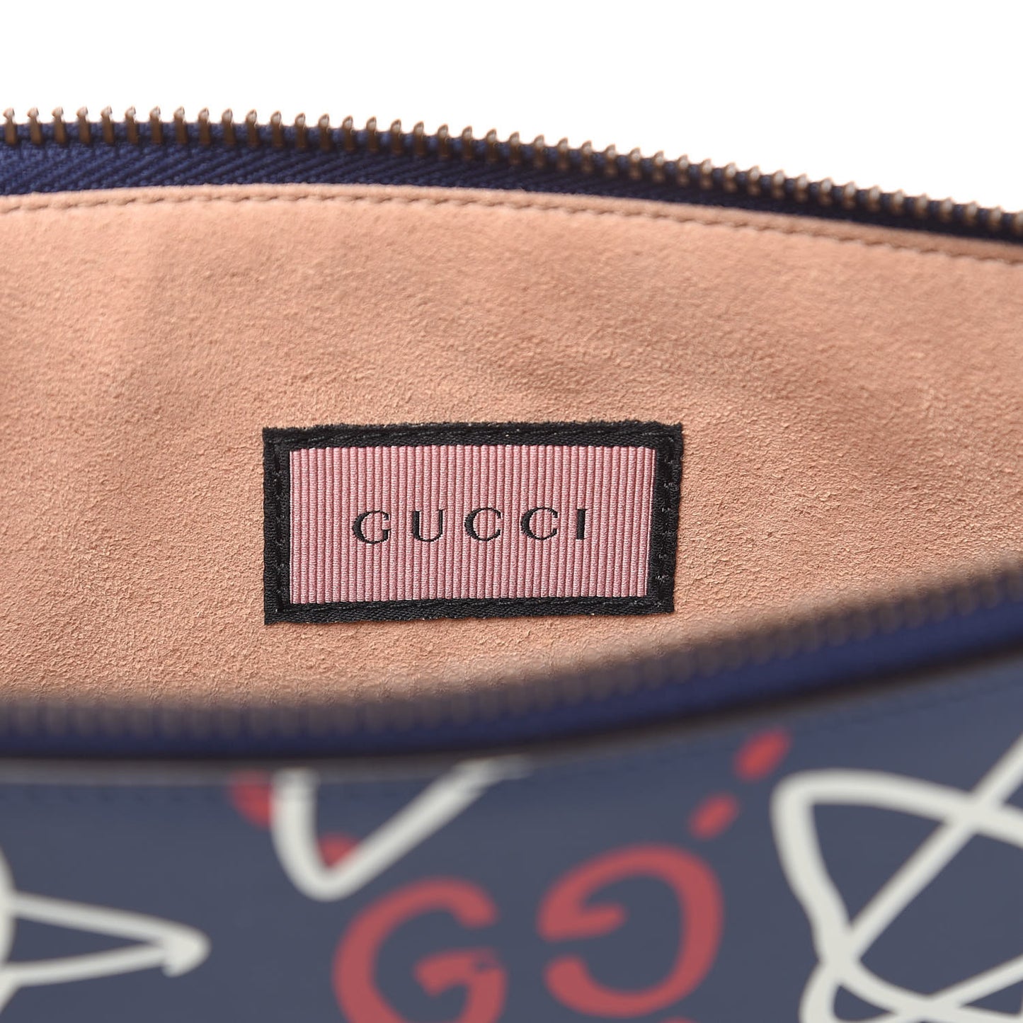 Calfskin GucciGhost Print Pouch Blue Agata Hibiscus Red