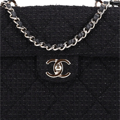 Chanel Tweed Quilted Medium Retro Twist Top Handle Flap  Black 9 of 11