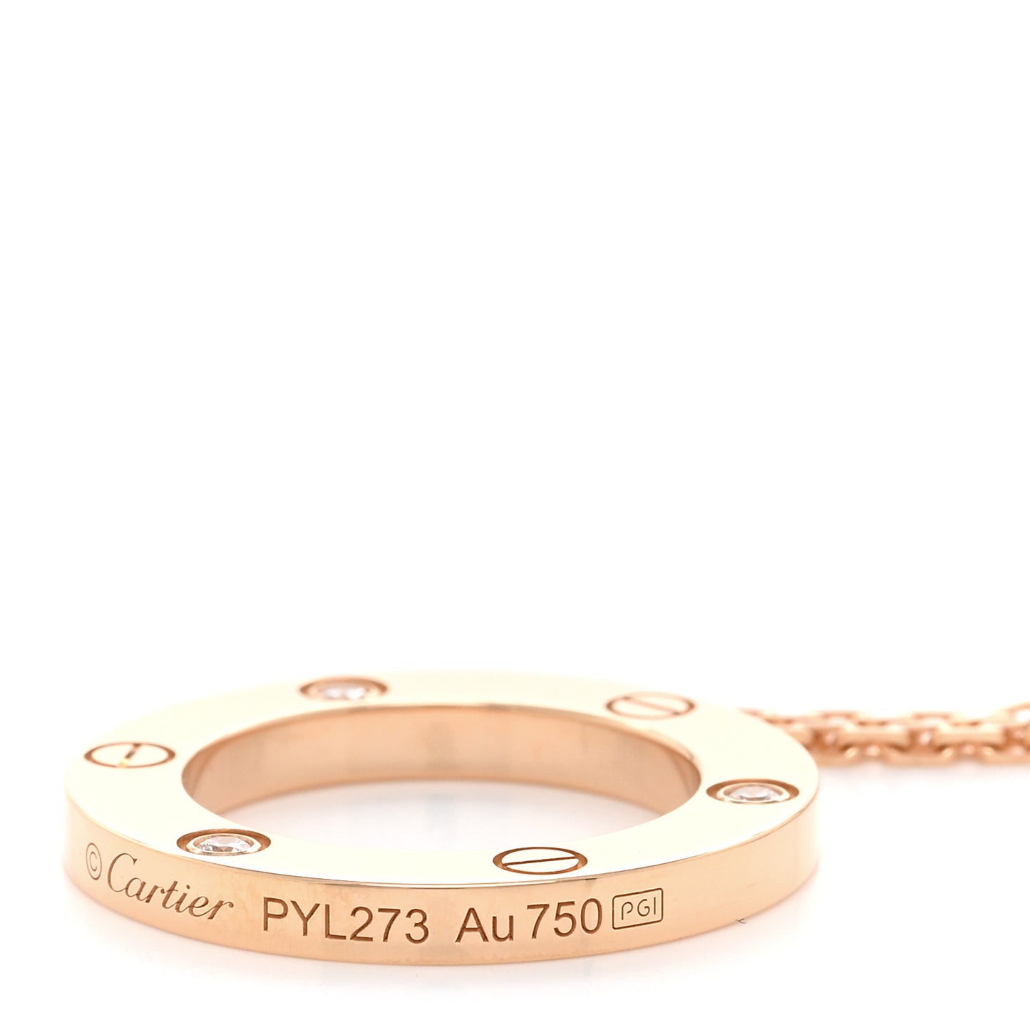 18K Pink Gold 3 Diamonds LOVE Pendant Necklace