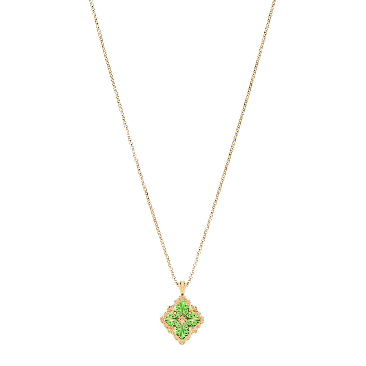 18K Yellow Gold Enamel Opera Tulle Pendant Necklace Green Green