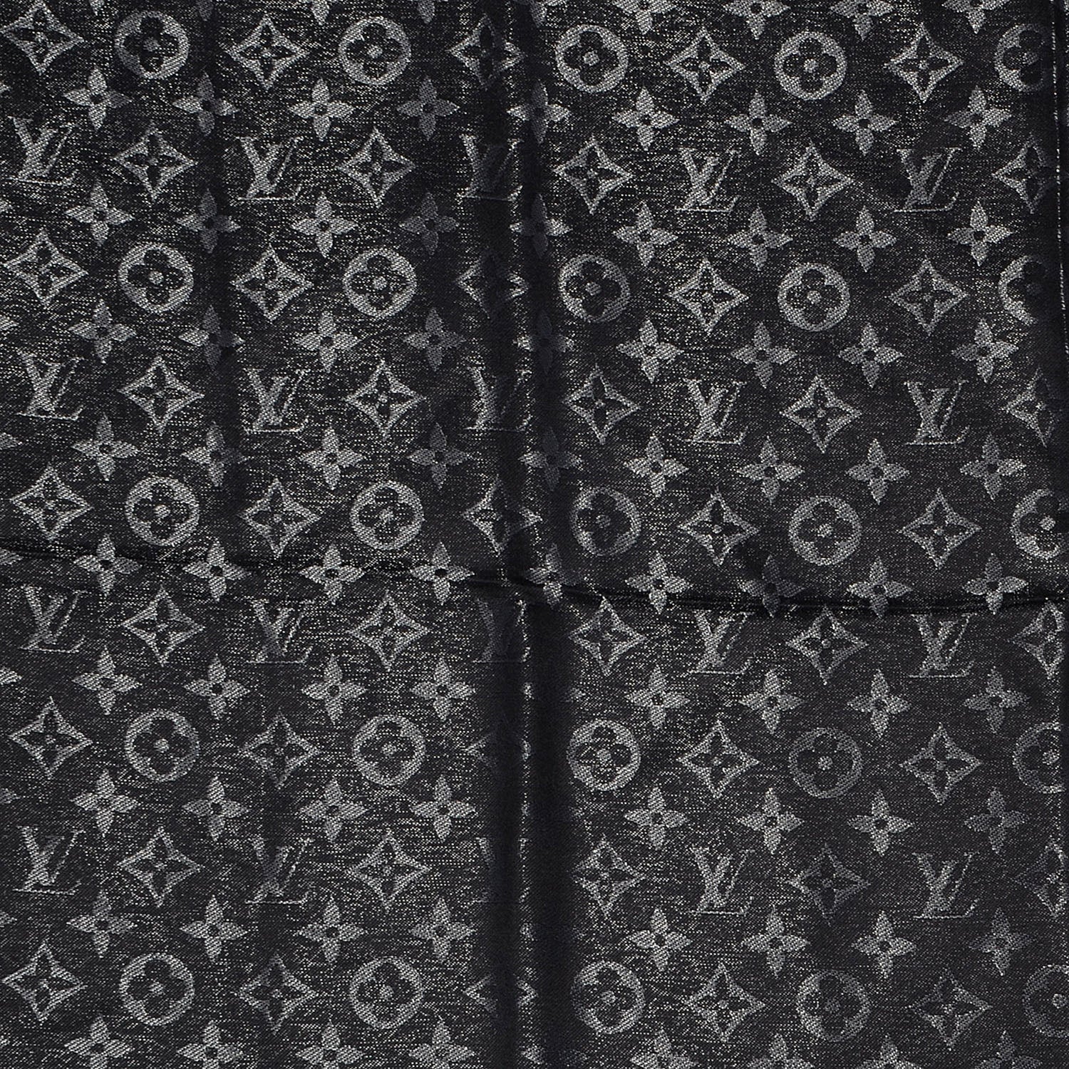 Louis Vuitton Silk Lurex Wool Monogram Shine Shawl Black 1 of 6