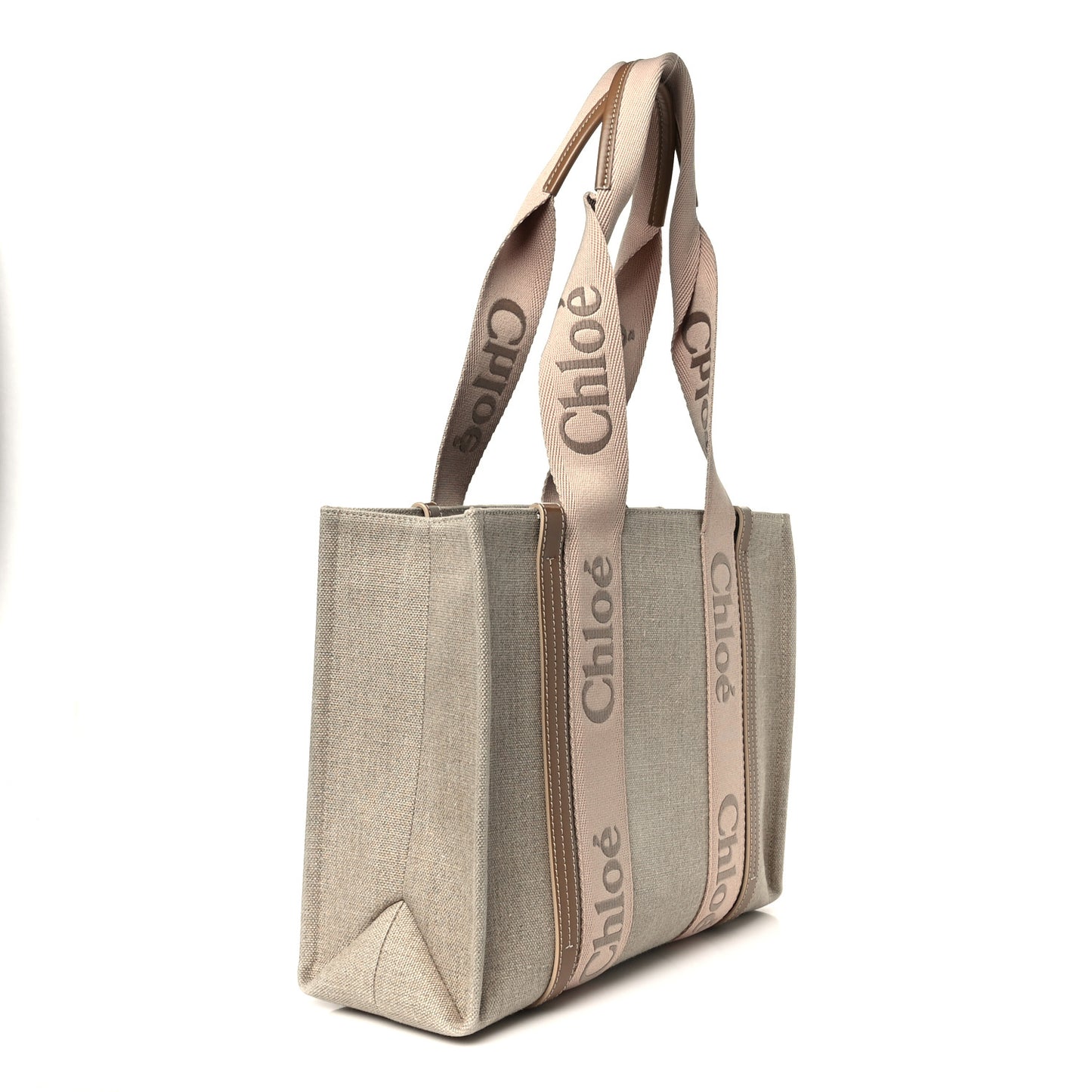 Linen Calfskin Medium Woody Ribbon Tote Blushy Beige
