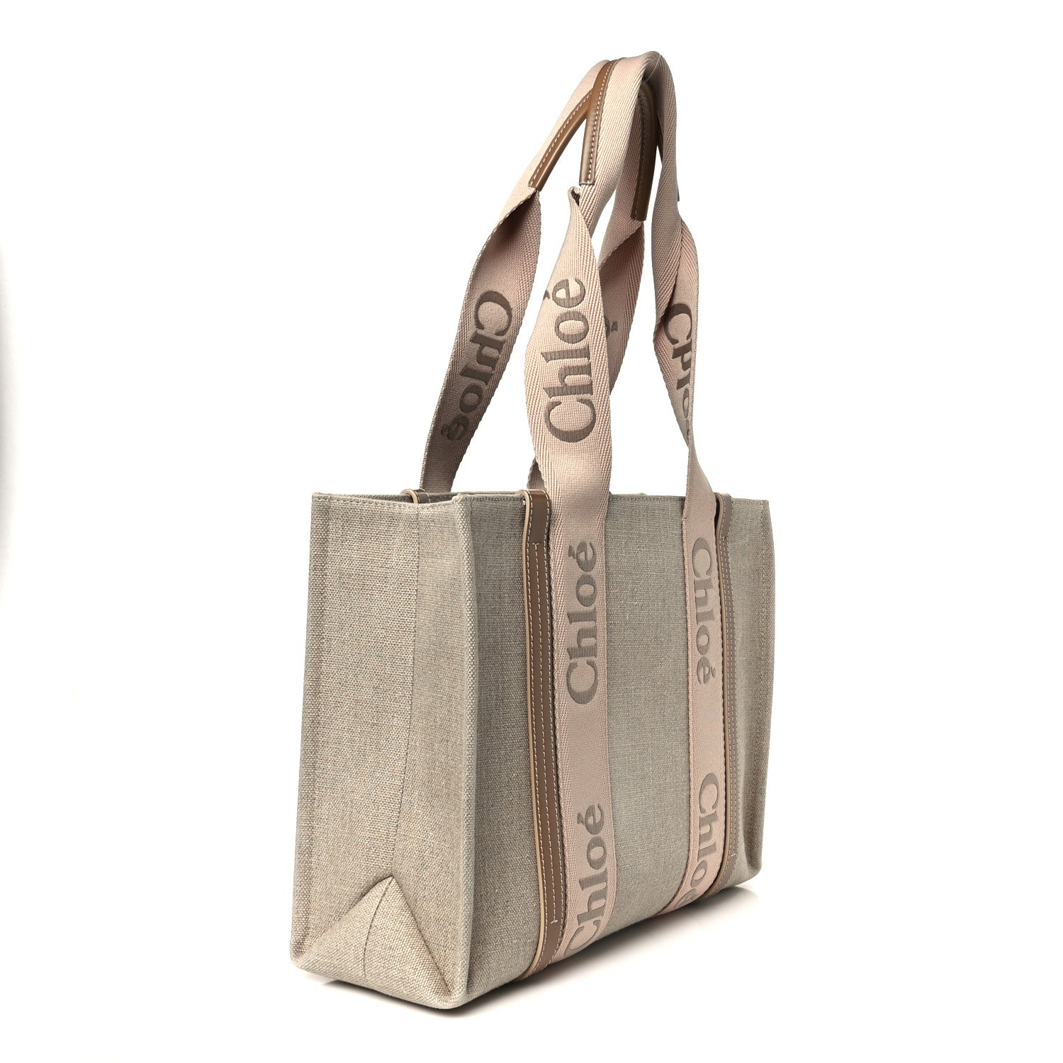 Chloe Linen Calfskin Medium Woody Ribbon Tote Blushy Beige 3 of 10