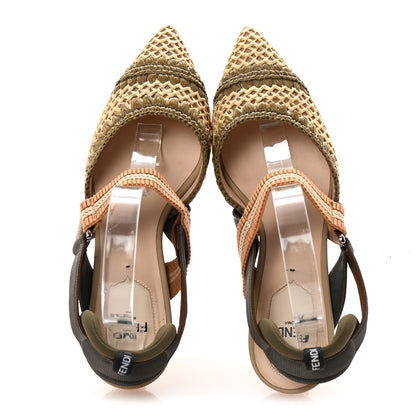Fendi Raffia Colibri Lite 55mm Slingback Pumps 36 Beige Multicolor 2 of 8