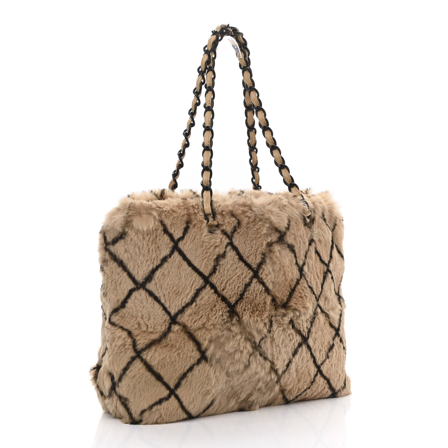 Chanel Lapin Rabbit Fur Quilt Pattern Handbag Beige Black 2 of 9