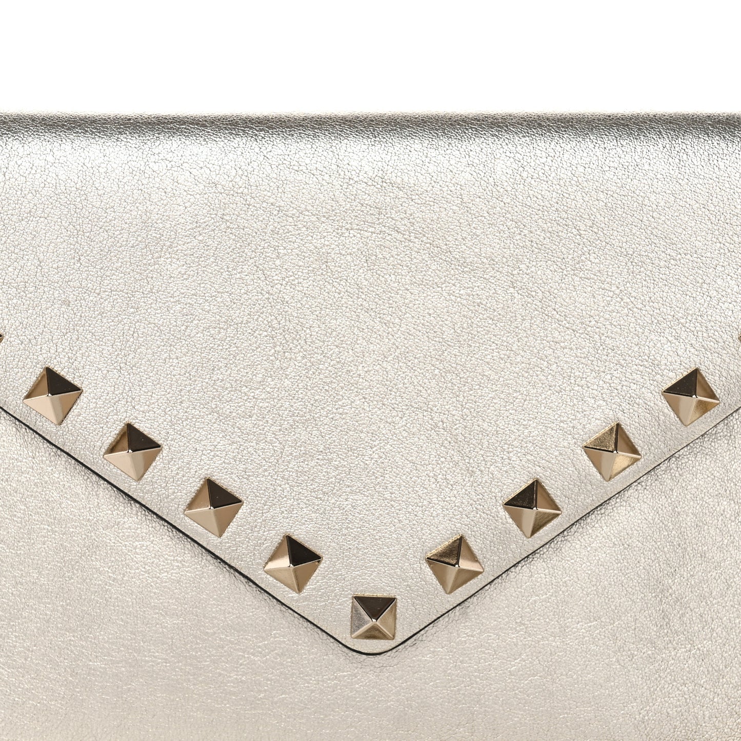 Metallic Calfskin Medium Rockstud Envelope Flat Wristlet Pouch Sahara