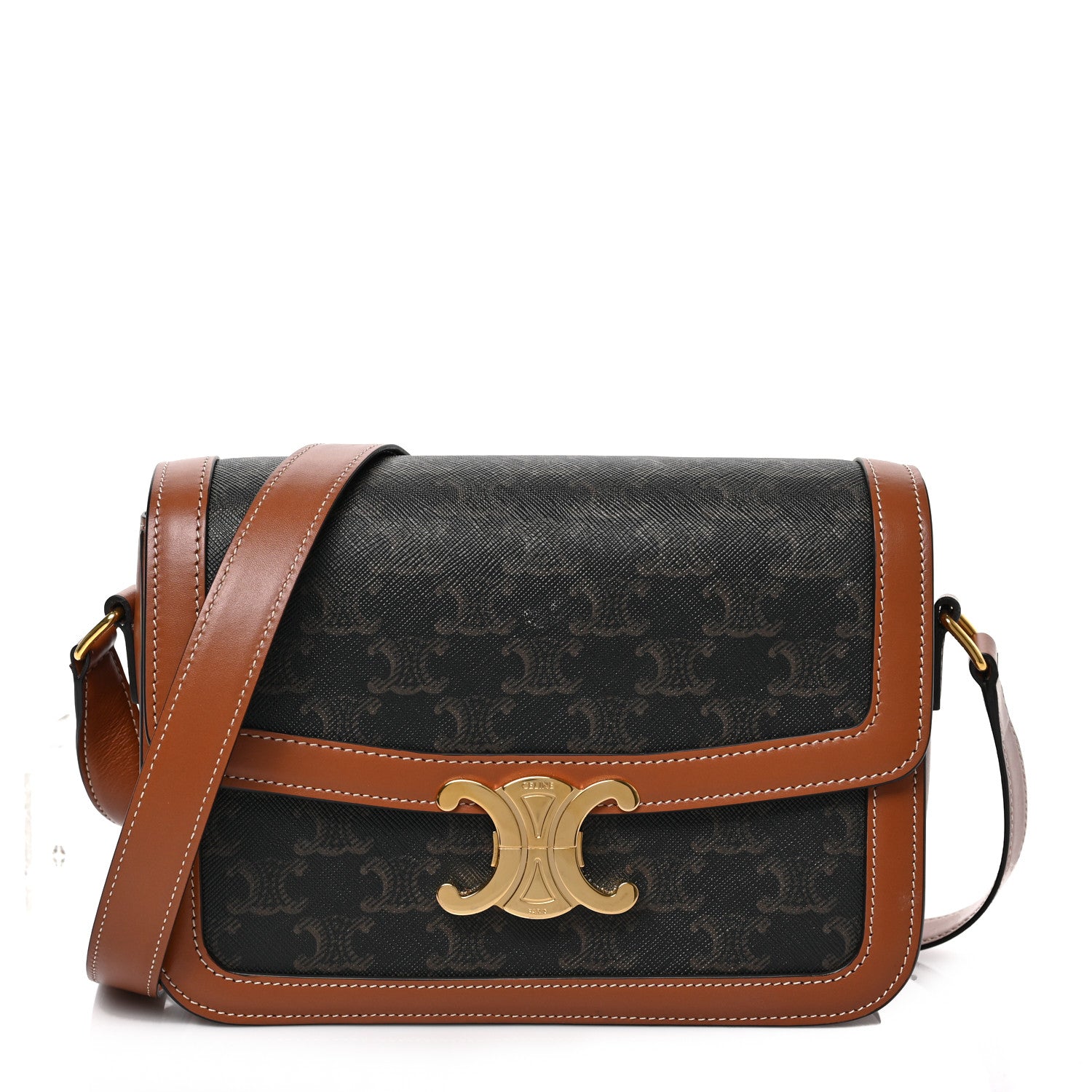 Celine Calfskin Triomphe Canvas Teen Triomphe Bag Tan 1 of 10