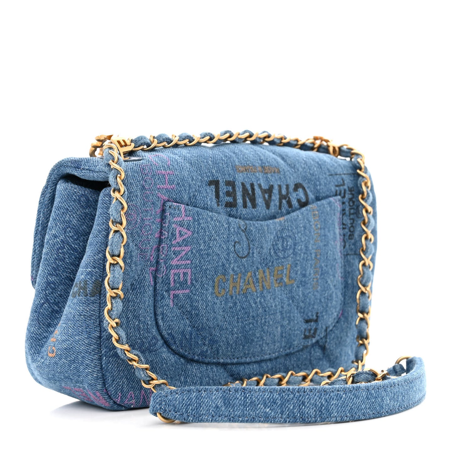 Denim Quilted Mini Denim Mood Rectangular Flap Blue Multicolor