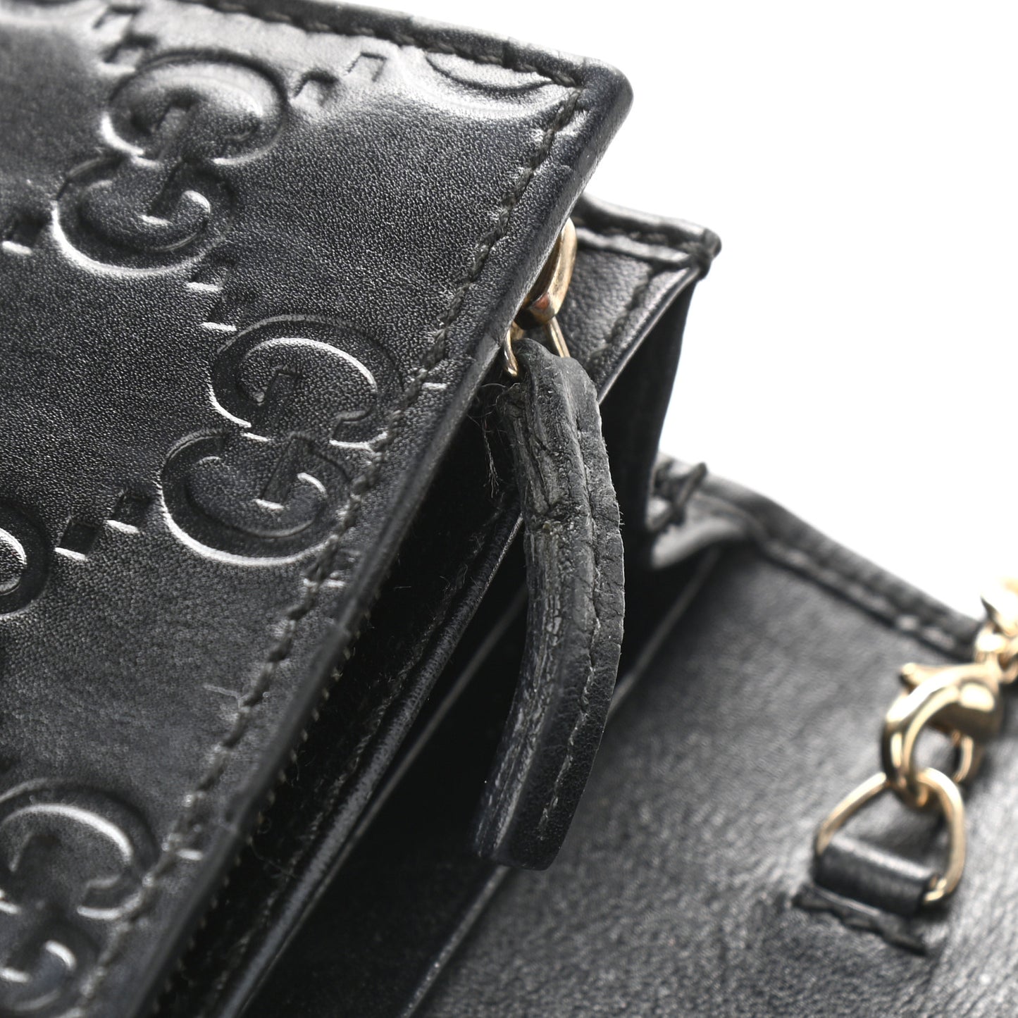 Guccissima Margaux Calfskin Metal Bar Chain Wallet Black