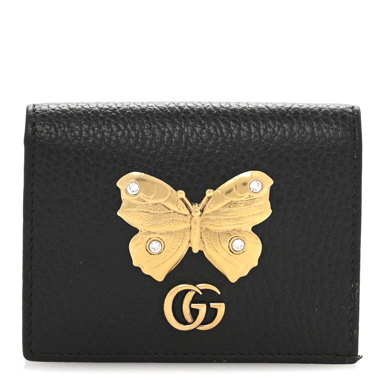Gucci Pebbled Calfskin Butterfly Card Case Black 1 of 10