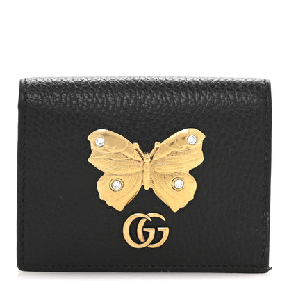 Gucci Pebbled Calfskin Butterfly Card Case Black 1 of 10