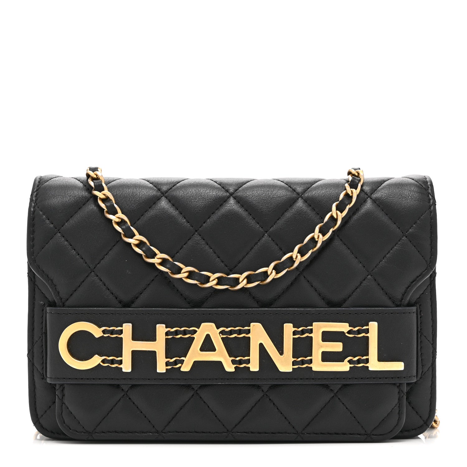 Chanel Calfskin Quilted Enchained Wallet On Chain WOC Black 1 of 10