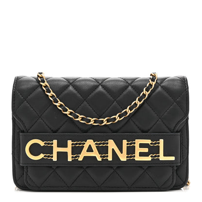 Chanel Calfskin Quilted Enchained Wallet On Chain WOC Black 1 of 10