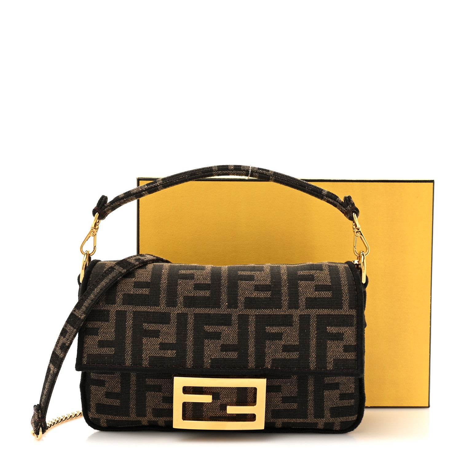 Fendi Fabric Jacquard FF 1974 Mini Baguette Tobacco Moro Black 10 of 10