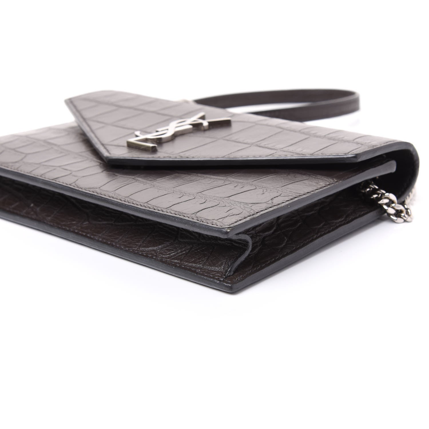 Saint Laurent SAINT LAUREN Croc Embossed Monogram Envelope Chain Wallet Dark Anthracite 6 of 10