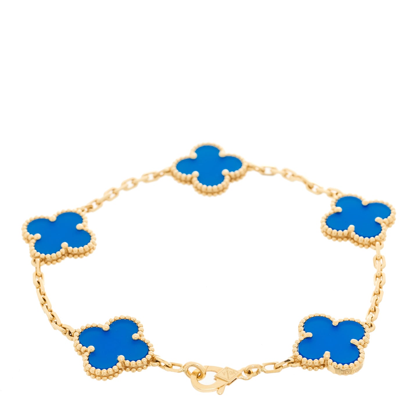 18K Yellow Gold Blue Agate 5 Motifs Vintage Alhambra Bracelet