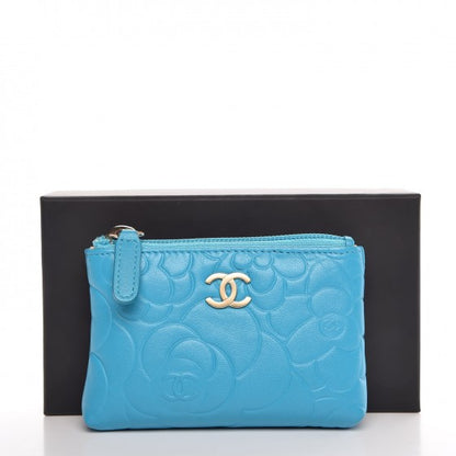 Chanel Lambskin Camellia Embossed Key Holder Case Turquoise 8 of 8