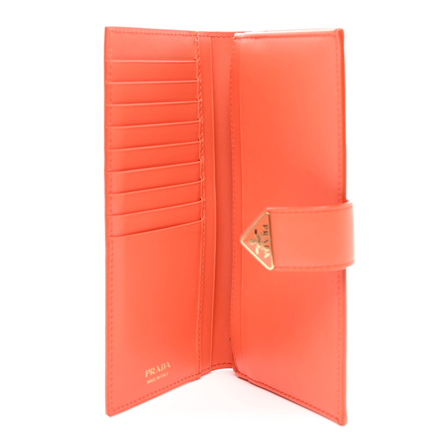 Saffiano Calfskin Large Triangle Continental Wallet Orange