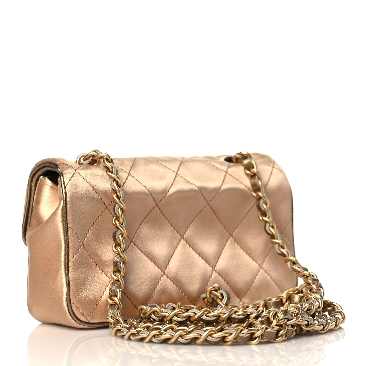 Satin Quilted Extra Mini Rectangular Flap Gold
