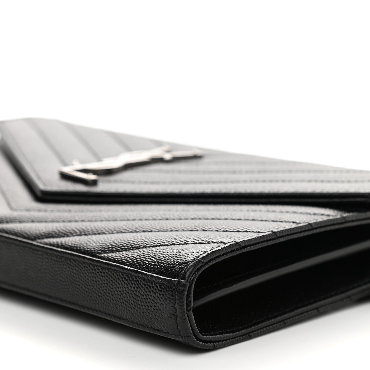 Saint Laurent Grain De Poudre Matelasse Chevron Monogram Chain Wallet Black 8 of 8
